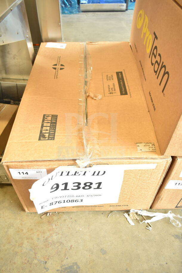 Boxed ProTeam GoFit 6 Cordless Backpack Vacuum, model 107788, 6 Qt capacity, with ProBlade Kit; labeled "Outlet ID 91381."