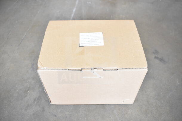 Cardboard box containing a ProTeam GoFit® 6 Qt. cordless backpack vacuum, marked as brand new with packaging signs.