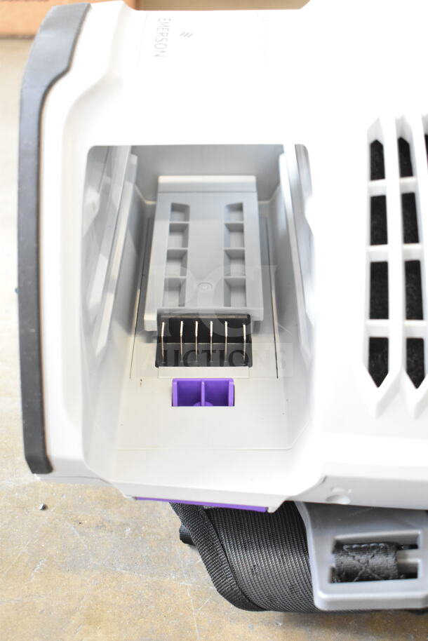 BRAND NEW ProTeam GoFit® 6 Qt. Cordless Backpack Vacuum, model 107787, with visible battery compartment detail.