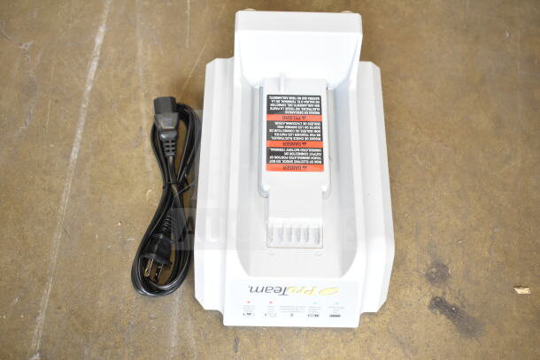 BRAND NEW ProTeam GoFit® 6 cordless backpack vacuum charger with power cable. Model 107786. Safety labels on top.