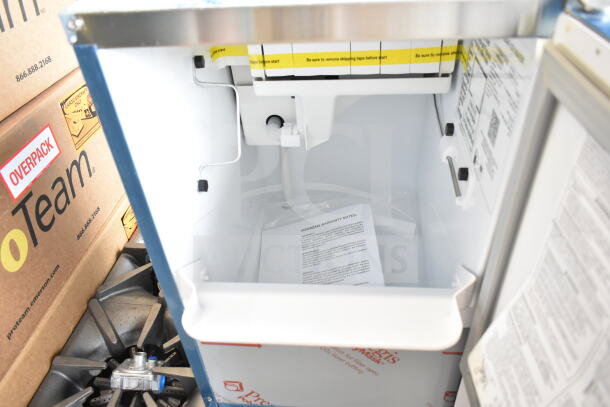 Brand new Hoshizaki AM-50BAK undercounter ice machine with 27 lb. bin, scratch, and dent condition. Warranty paper included.