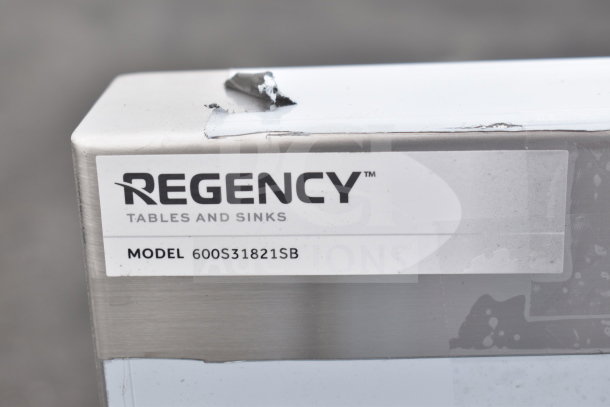 Regency 600S31821SB 54" utility sink box, showing brand and model with damaged corner. No legs included.