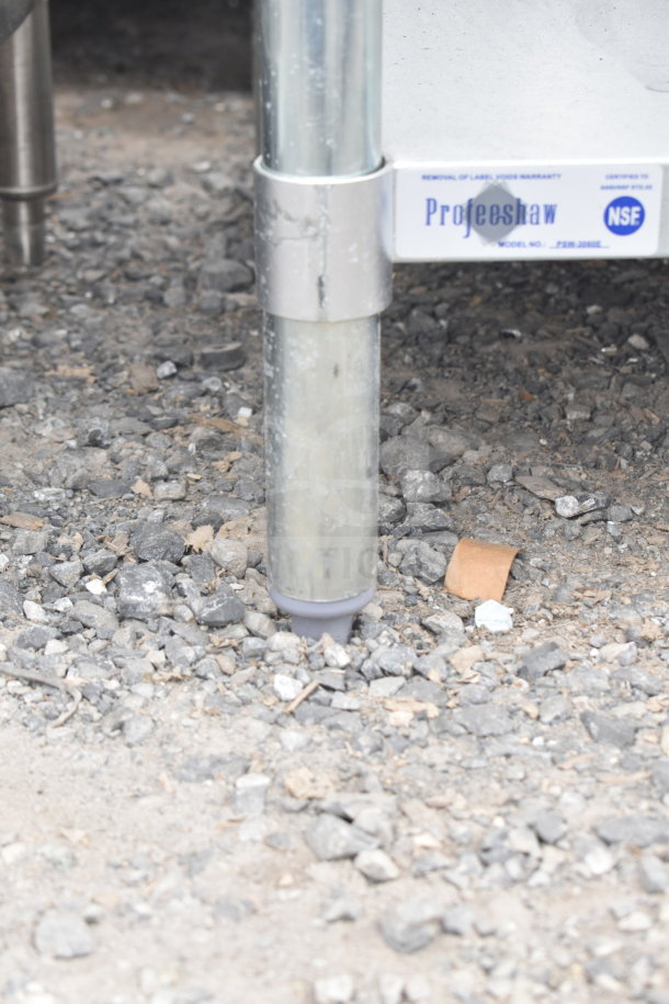 New Profeeshaw PSW-3060E table leg with under shelf, label visible, minor scratches.