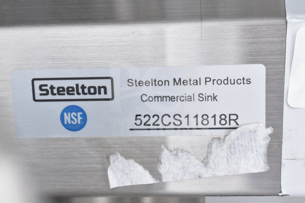 BRAND NEW Steelton 522CS11818R 38.75" 18-gauge stainless steel sink with right drainboard, 18"x18"x12" bowl, NSF certified.