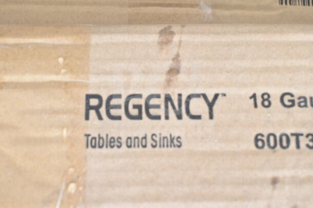 Regency 18-Gauge 304 stainless steel work table box with model number 600T3072G.