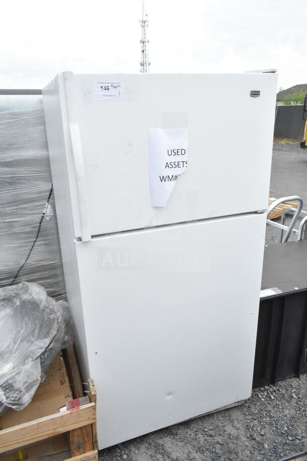 Maytag M1TXEGMYW01 reach-in cooler with freezer, 115 volts, 1 phase; used condition, signs label "USED ASSETS WM#".