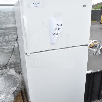 Maytag M1TXEGMYW01 reach-in cooler with freezer, 115 volts, 1 phase; used condition, signs label "USED ASSETS WM#".