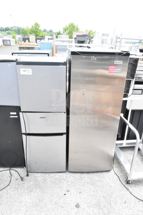 3 appliances: stainless Frigidaire freezer, Galanz mini cooler, Hisense mini cooler. 115 volts, 1 phase. Auction lot.