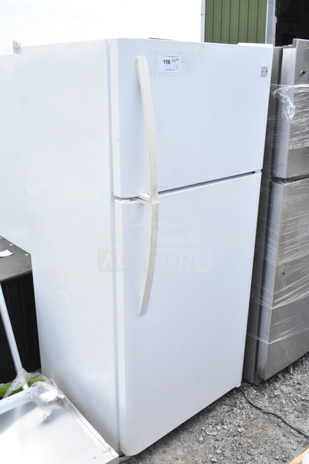 Kenmore Reach In Cooler with Freezer, 115 Volts, 1 Phase, white exterior, good condition. Serial label visible.