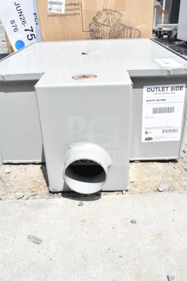 Brand new Zurn Elkay GT2701-20-3NH grease trap, 40 lb., 20 GPM, low-profile with 3" no-hub connections, minor scratches.