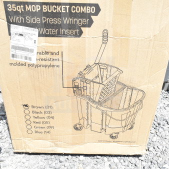 BRAND NEW Carlisle OmniFit™ 35 Qt. Brown Mop Bucket with Side Press Wringer and Soiled Water Insert, minor scratches.