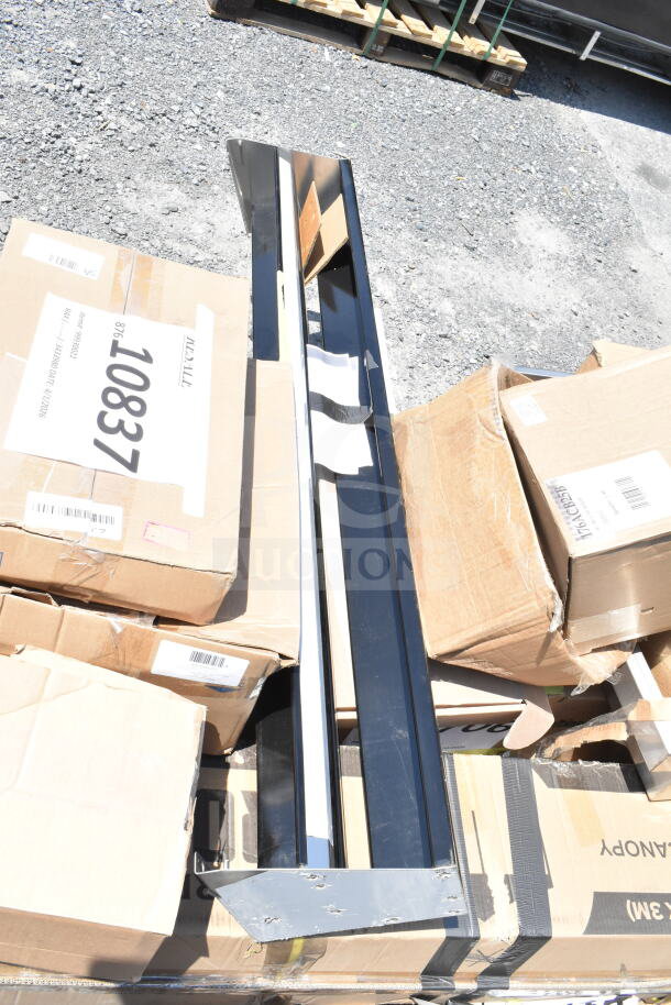 18 brand new scratch and dent items including a Speed Rail, canopy tent, serving trays in boxes. Various conditions.