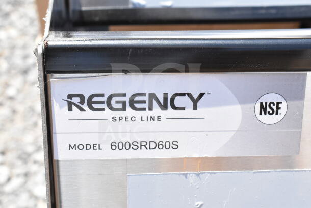 Regency Spec Line Model 600SRD60S label on item. NSF certified. Part of a new scratch-and-dent auction lot.