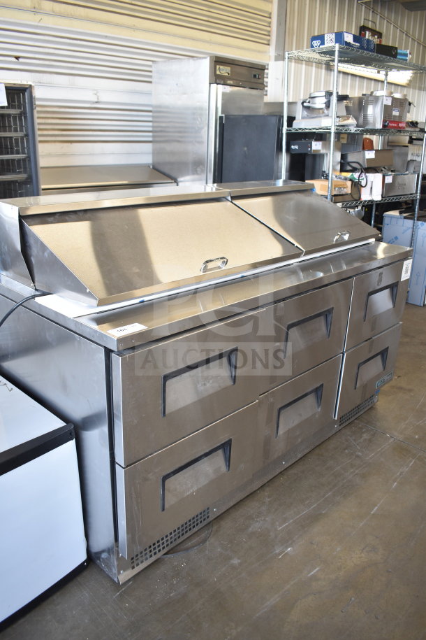 Brand new True TFP-72-30M-D-6-HC refrigerated prep table, 2026 model, with six drawers, 115 volts, 1 phase.