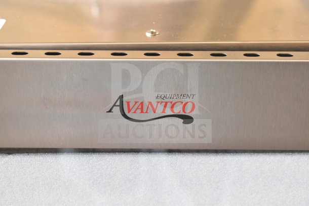 Avantco 177LT93 stainless steel food dehydrator, front view showing brand logo. Brand new, scratch and dent condition.