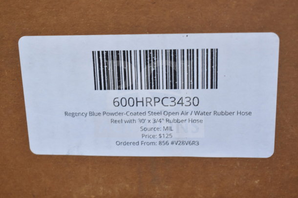 BRAND NEW Regency 600HRPC3430 hose reel, black powder-coated steel, 30' x 3/4" hose, scratch and dent condition.