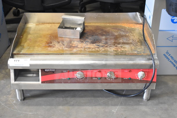 Avantco 177EG30N 30" electric countertop griddle in used condition, with visible dials and drip tray. 208/240 volts, 1 phase.