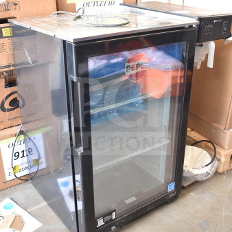 IDW G-4.35SS-N234B Mini Cooler Merchandiser, glass door, black frame, visible shelving, Pepsi branding, used condition.