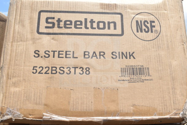 Steelton stainless steel bar sink box with NSF certification. Model 522BS3T38. New, scratch and dent condition.