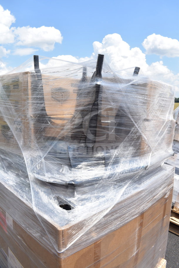 Shrink-wrapped pallet of 12 new scratch and dent items, including glass caddies, ready for auction.