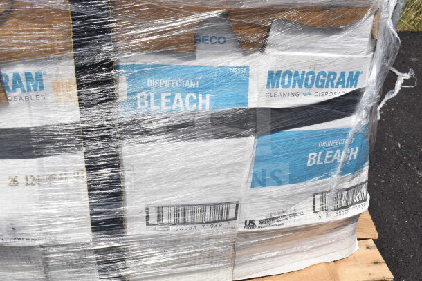 12 new items including Monogram disinfectant bleach boxes wrapped in plastic. Scratch and dent condition.