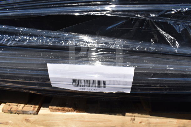 Pallet of 12 brand new, scratch and dent items wrapped in plastic, including display base and cups. Barcode label visible.