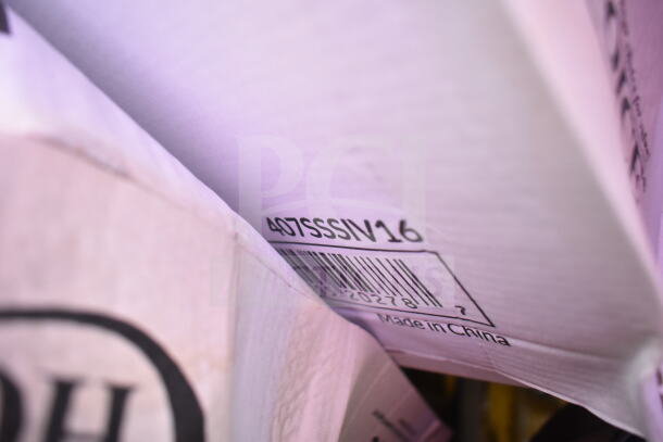 Box with barcode "407SSSIV16," marked "Made in China," part of a lot of 12 scratch and dent kitchen items.