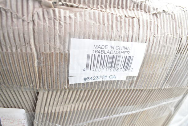 Cardboard box with label "Made in China 164BLADMAHFR," barcode, and "#6423701 GA." Contains scratch and dent items.