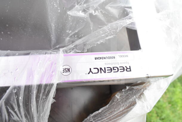 8 brand new items, including Regency Model 600DDN24348 dunnage rack, visible in plastic wrap. Scratch and dent condition.