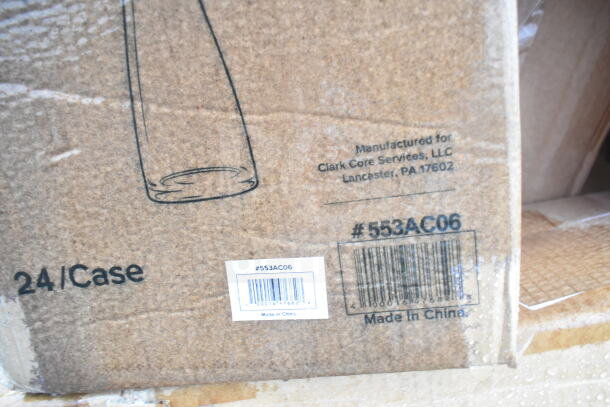 Cardboard box with barcode and label "#553AC06." Text "Manufactured for Clark Core Services, LLC, Lancaster, PA."