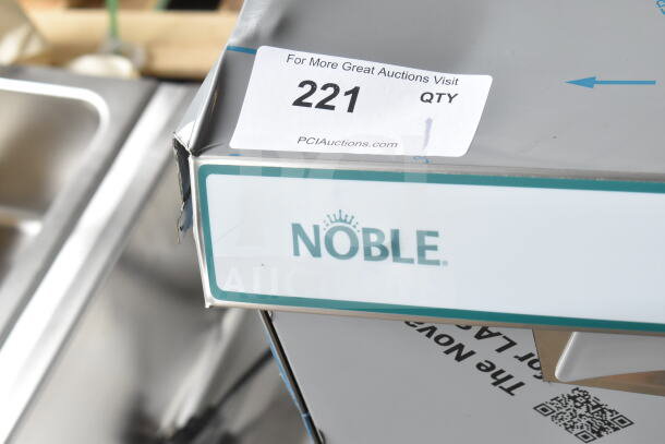 Brand new Noble 495LTUC24 low-temp undercounter dishwasher, 120V, 1 phase, scratch and dent condition, with visible labels.