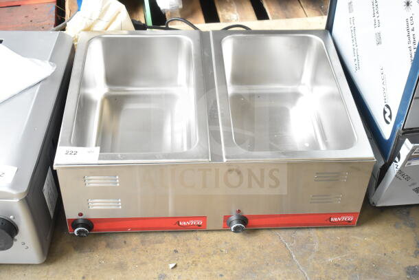 Avantco 177FW200D dual well electric food warmer, 12" x 20", stainless steel, thermostatic controls, new condition.
