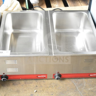 Avantco 177FW200D dual well electric food warmer, 12" x 20", stainless steel, thermostatic controls, new condition.