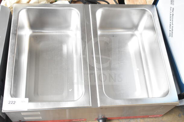 Brand new Avantco 177FW200D dual well electric countertop food warmer, 12"x20", with thermostatic controls, 120V, 1 phase.