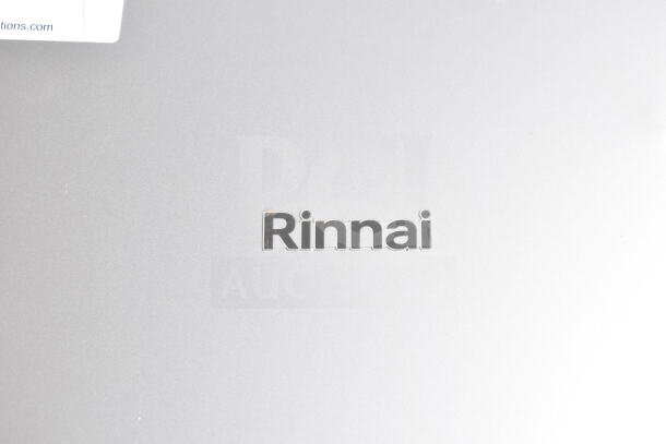 Brand new Rinnai RX199iN tankless water heater, 199,000 BTU, 11.0 GPM, scratch and dent condition, model logo visible.