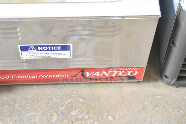 Avantco 177W50CKR electric food warmer, 12"x20", full-size, countertop, 120V, 1 phase. Notice label with usage warnings.