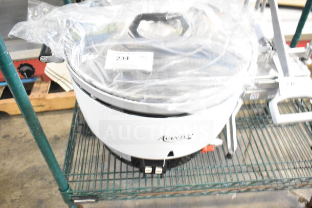 Brand new Avantco 177GRCB110LP gas rice cooker, 110 cup capacity, scratch and dent, 25,000 BTU, liquid propane, labeled.