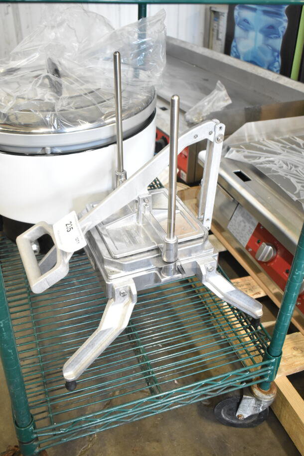 Brand new Nemco 55650 Easy Lettuce Cutter on a cart. Visible tags indicate model and scratch and dent condition.