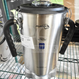 BRAND NEW AvaMix 928BX1GJAR 1 Gallon Blender Jar, Stainless Steel, scratch and dent, NSF certified, black handles.