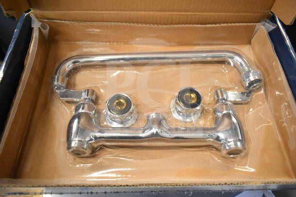 Brand new Waterloo deck-mounted faucet by Monix, model 750FD812, with 8" centers and 12" swing spout, in box.