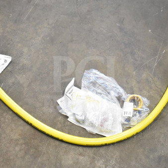 Brand new T&S HG-4D-48K 48" yellow coated steel gas connector hose with FreeSpin fitting and installation kit, 3/4" NPT.