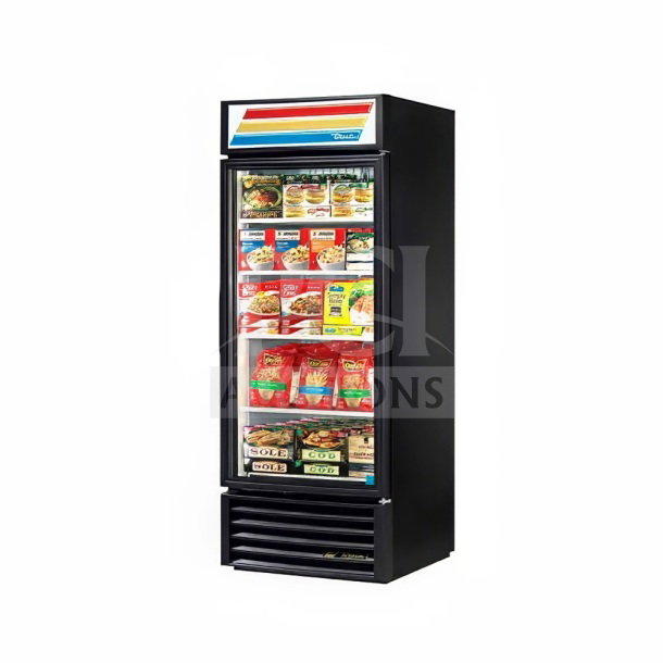 Brand new True GDM-26F-HC 30" display freezer, scratch and dent, one section, swing door, 115V, 1 phase.