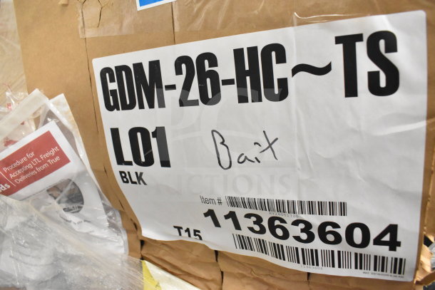 "2026 True GDM-26-HC 30" display cooler packaging, marked 'scratch and dent,' with visible model label and item barcode."