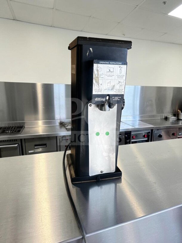 Elite condition Ditting KR1203 commercial espresso coffee grinder, Swiss-made, fully tested, operational, 120V, model DIT-L-GRD-11420.