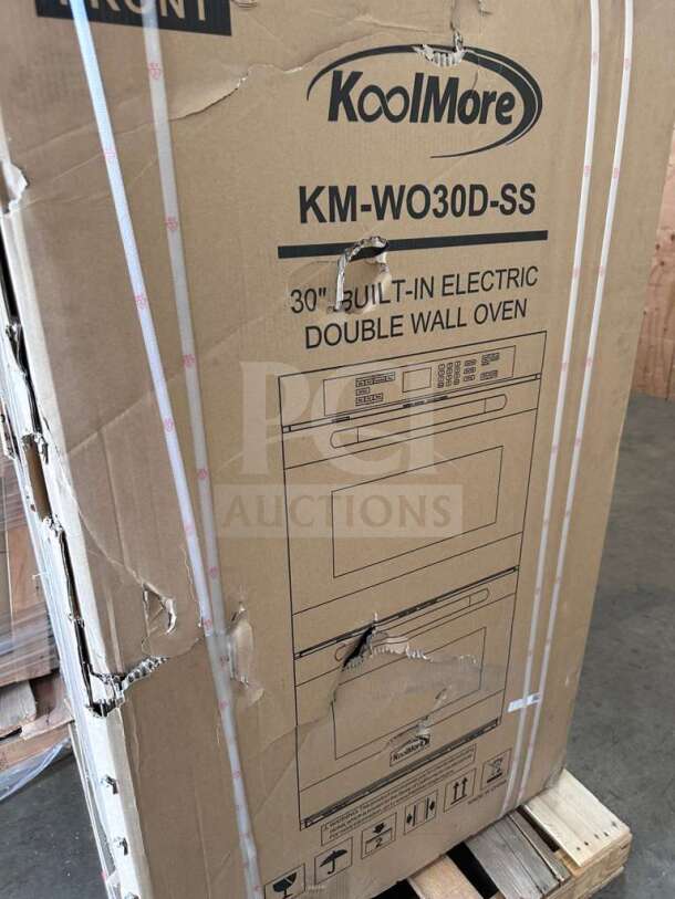 KoolMore KM-WO30D-SS 30" electric double wall oven, brand new, in damaged packaging. Model KLM-L-OVN-0025.