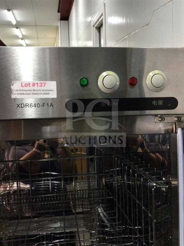 Commercial stainless steel sterilizer cabinet XDR640-F1A, superior condition, tested and working, OEM imported. Visible label: "Lot #137".