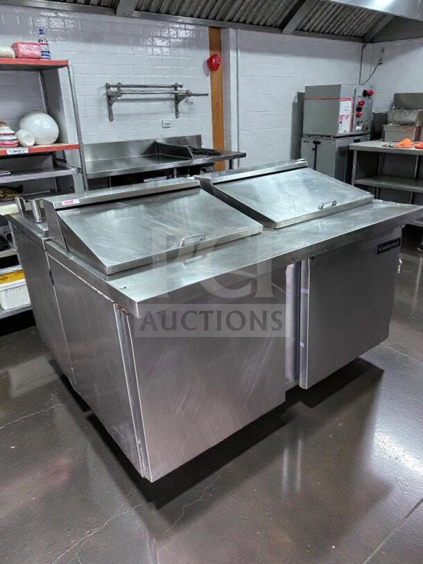 Continental stainless steel refrigerated prep table, excellent condition, NSF & UL listed, dual lids, fully tested.