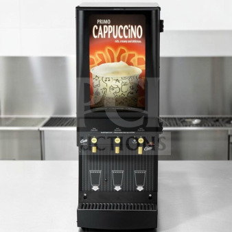 Wilbur Curtis Primo PC-3D-10-01 cappuccino machine with 3 hoppers, outstanding condition, 120V, fully tested, operational.