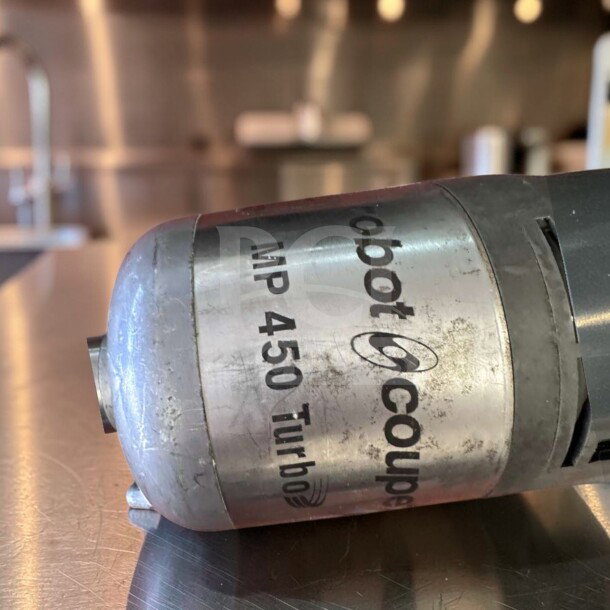 Robot Coupe MP450 Turbo immersion blender, 37" stainless steel shaft, label visible, superior condition, fully tested.