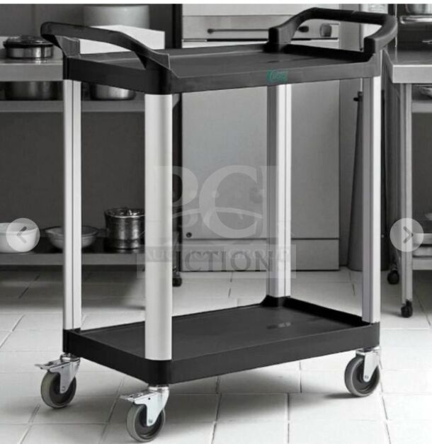 Brand new Choice Small Bus Cart, model BUS-S-CART-0770, 2-shelf utility cart, 24"x16", heavy-duty, commercial-grade.
